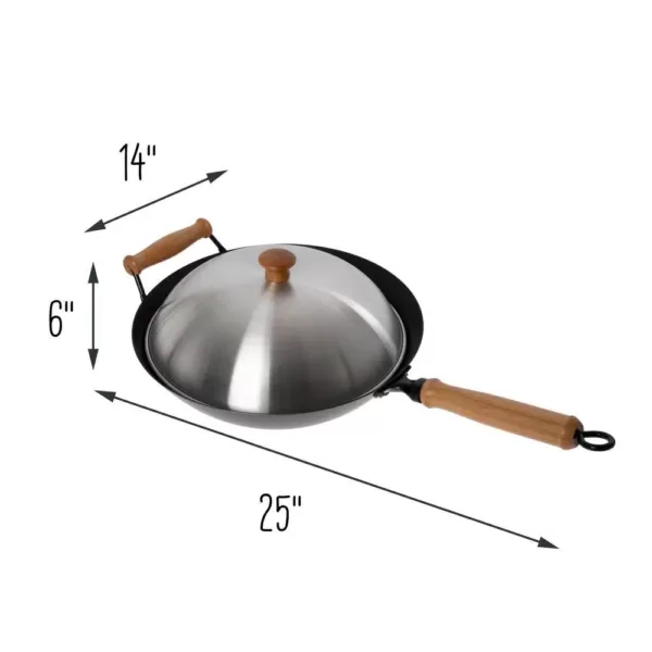 Honey-Can-Do Joyce Chen 10-Piece Set 14 in. Silver Steel Non-Stick Wok, Lid, 2-Racks, Paddle, 12 in. Spatula, 12 in. Tongs & More