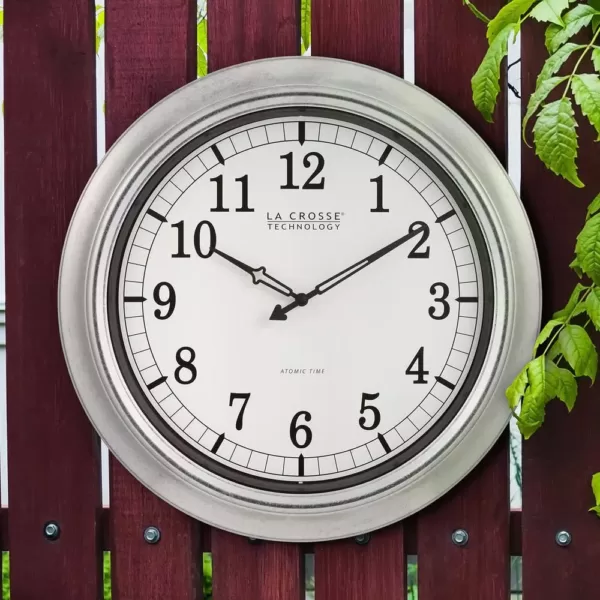 La Crosse Technology 18 in. Galvanized Indoor/Outdoor Atomic Analog Wall Clock