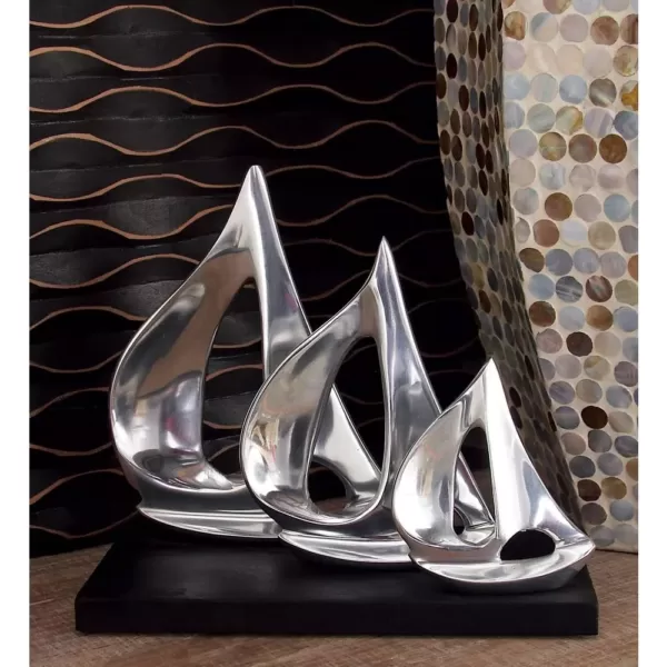 LITTON LANE 9 in. Stylized Sailboats Decorative Sculpture in Polished Silver