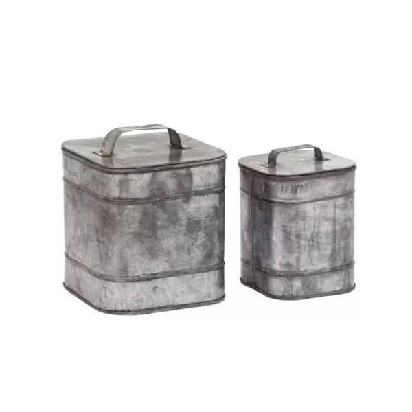 LITTON LANE Square Iron Metal Boxes with Lids (Set of 2)