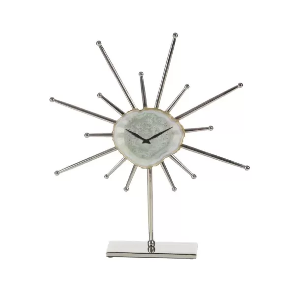 LITTON LANE Silver Agate Stone and Aluminum Star Sculpture Clock with Gold and Green Highlights