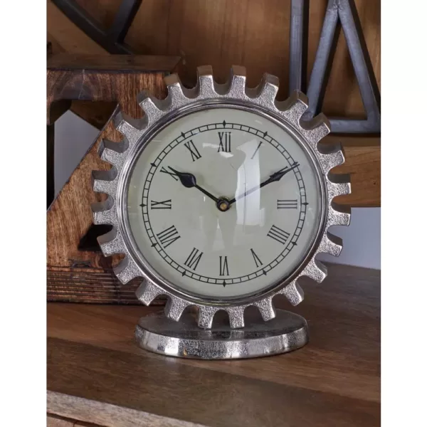 LITTON LANE Vintage Silver Gear Table Clock