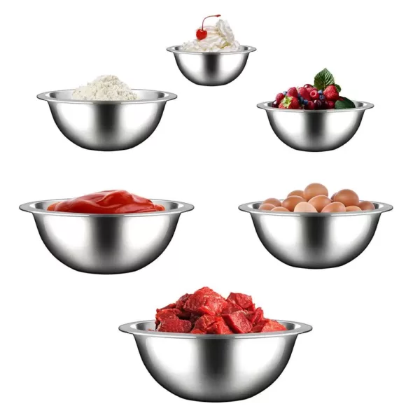 NutriChef 6-Piece Stainless Steel Kitchen Mixing Bowls Set