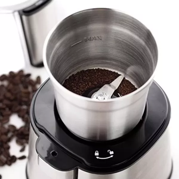 Ovente 2.1 oz. Silver Multi-Purpose Electric Coffee Grinder Lid-Activated Switch