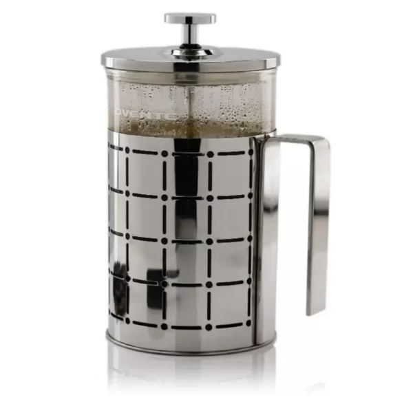 Ovente 3-Cup Silver Borosilicate Glass Heat-Resistant Cafetiere French Press Coffee and Tea Maker with Free Measuring Scoop