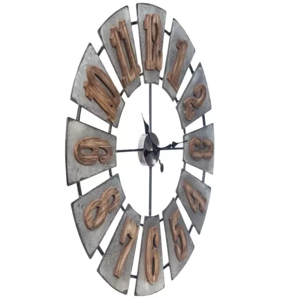 Pinnacle Windmill Wood Silver Wall Clock