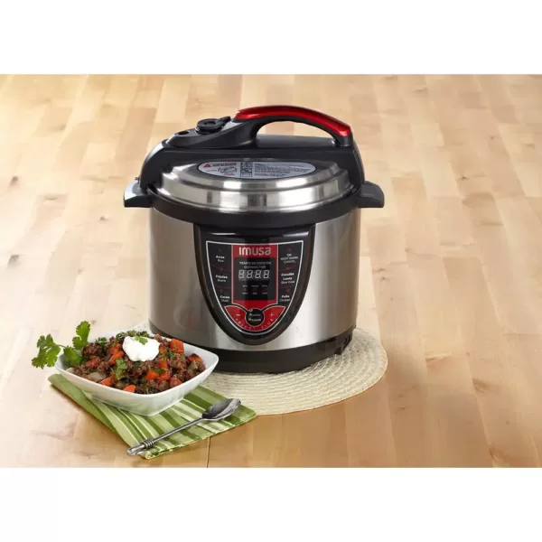 IMUSA 5 Qt. Silver and Red Electric Pressure Cooker with Locking Lid