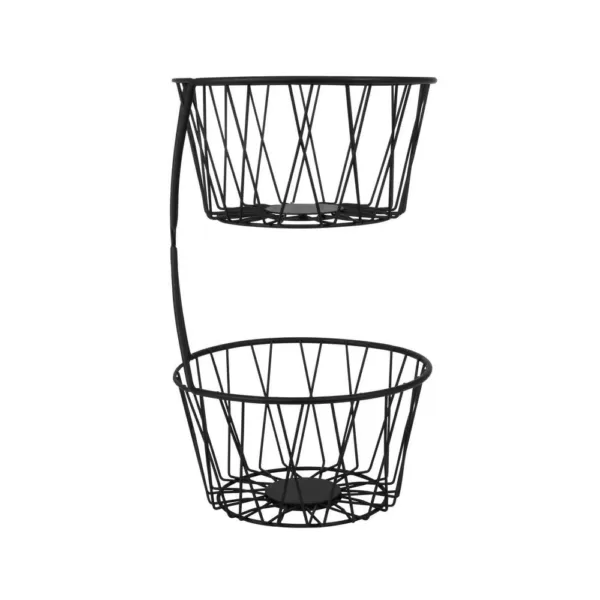 Spectrum Paxton 2-Tier Black Server Baskets, For Fruit, Produce, Bread, K-Cups, Snacks and More