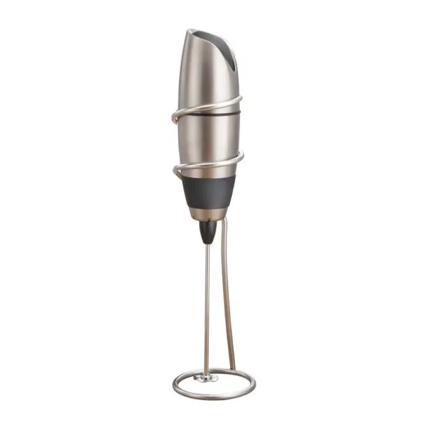 BonJour Battery-Powered Black Stainless Steel Milk Frother with Chrome Stand