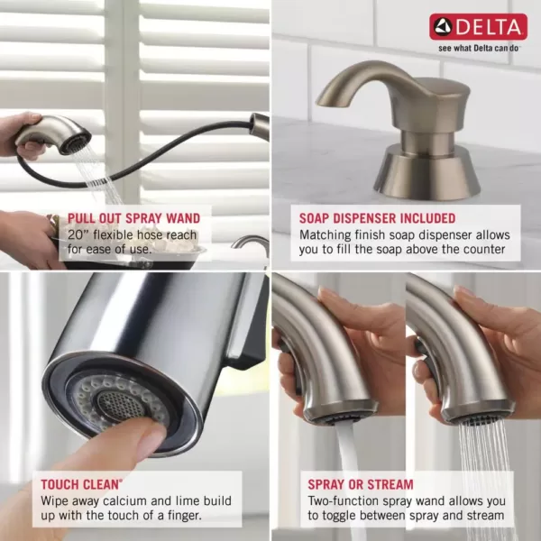 Delta Allentown Single-Handle Pull-Out Sprayer Kitchen Faucet with Soap Dispenser in Stainless