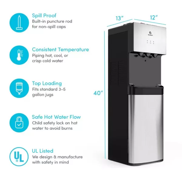 Avalon Top Loading Water Cooler Dispenser in Stainless Steel