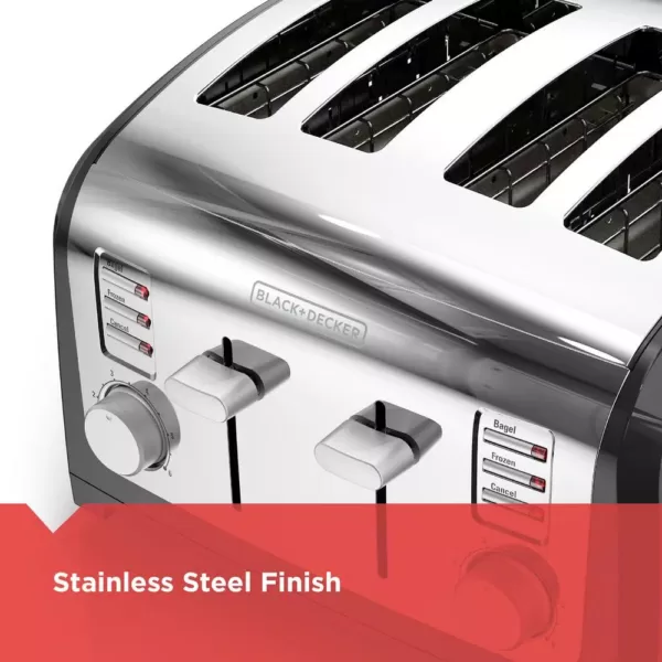 BLACK+DECKER 4-Slice Stainless Steel Wide Slot Toaster with Crumb Tray