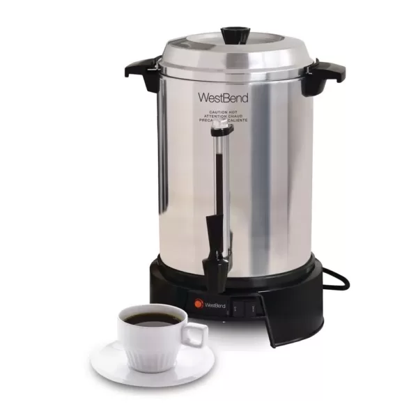 West Bend 55-Cup Silver Aluminum with Quick Brewing Large Capacity Commercial Coffee Urn Features Automatic Temperature Control