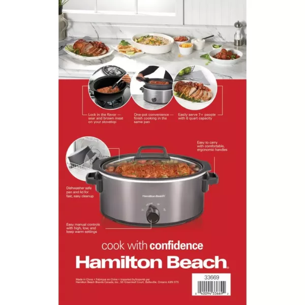 Hamilton Beach Stovetop Sear and Cook 6 qt. Gray Slow Cooker