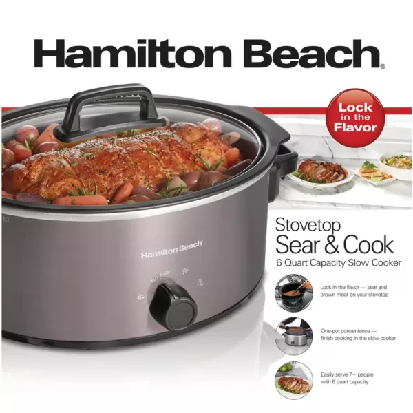 Hamilton Beach Stovetop Sear and Cook 6 qt. Gray Slow Cooker