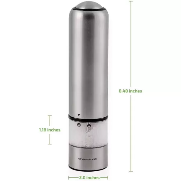 Ovente Stainless Steel with Ceramic Blades Electric Salt and Pepper Grinder Set, 6 AAA Battery Operated