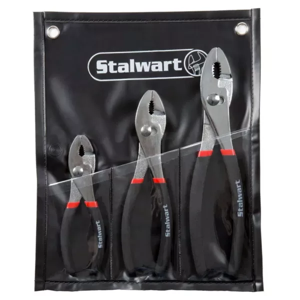 Stalwart 10 in. Utility Slip Joint Plier Set with Storage Pouch (3-Piece)