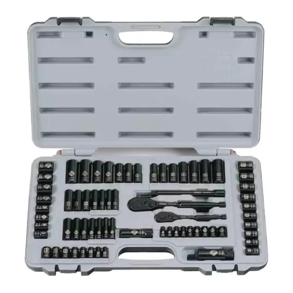 Stanley 1/4 in. & 3/8 in. Drive Black Chrome Laser Etched  SAE  Mechanics Tool Set (69-Piece)