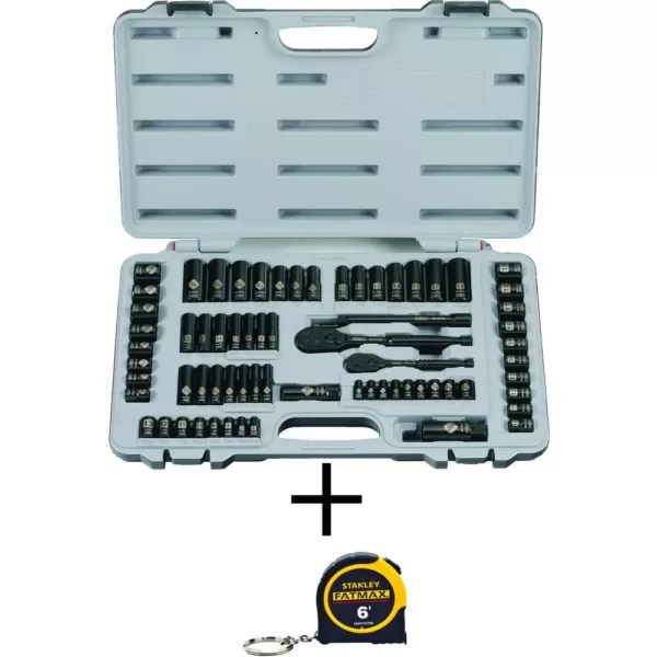 Stanley 1/4 in. & 3/8 in. Drive Black Chrome Laser Etched  SAE  Mechanics Tool Set (69-Piece) w/FATMAX 6 ft. Tape Measure