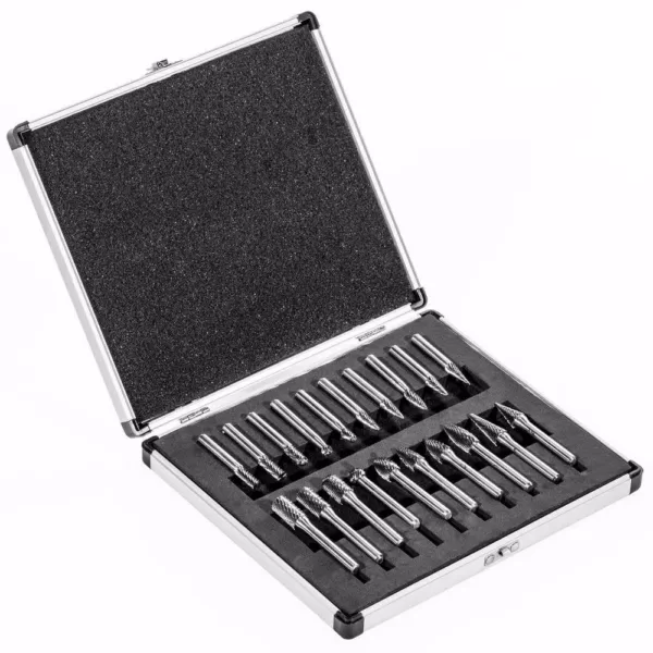 Stark 20-Piece Double Cut Carbide Rotary Burr Set Bits Tree Flame Cone Ball Oval Tapered