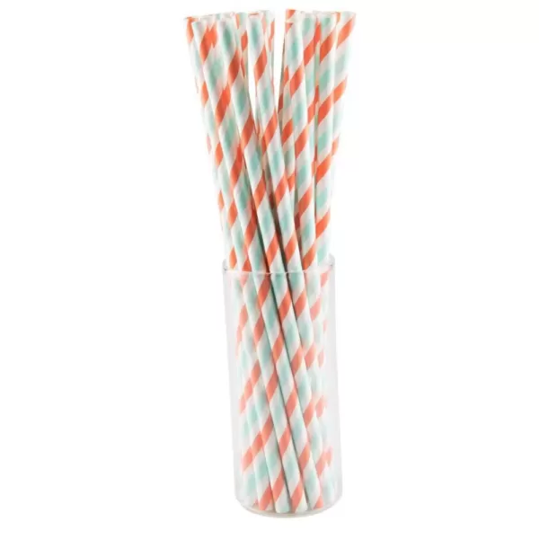 Sugar Plum Party 50-Piece Citrus Blue and Orange Assorted Disposable Paper Straw