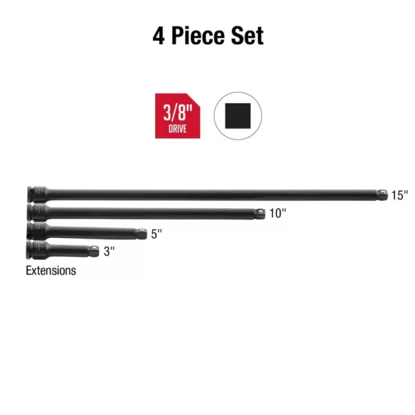 SUNEX TOOLS 3/8 in. Wobble Drive Extension Impact Socket Set (4-Piece)