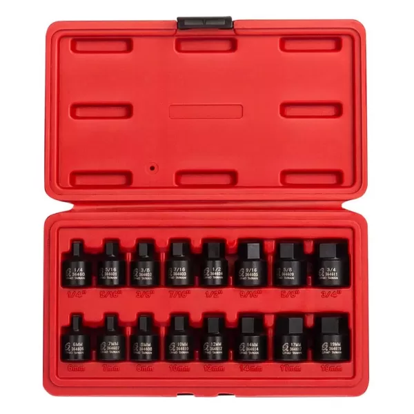 SUNEX TOOLS 3/8 in. Drive Stubby Impact Hex Driver SAE and Metric Set (16-Piece)