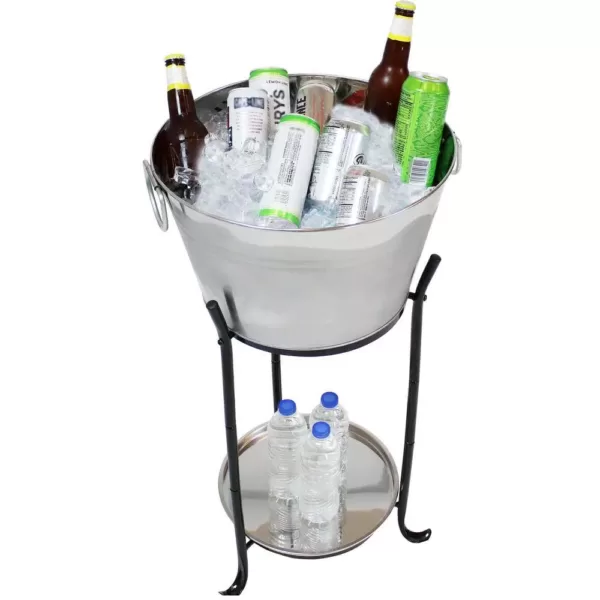 Sunnydaze Decor Ice Bucket Drink Cooler with Stand and Tray for Parties, Stainless Steel, Holds Beer, Wine, Champagne and More