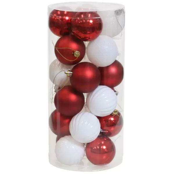 Sunnydaze Decor Red and White Merry Medley Plastic Ornament Set (24-Piece)