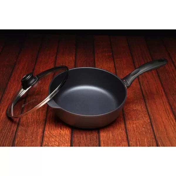 Swiss Diamond Classic Series 3.2 qt. Cast Aluminum Nonstick Saute Pan in Gray with Glass Lid