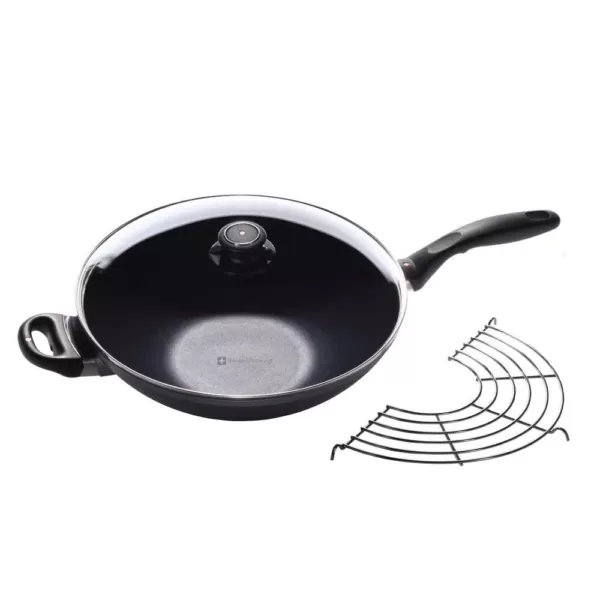 Swiss Diamond Nonstick 4.9 Qt. Wok with Lid and 11.8 in. Tempura Rack