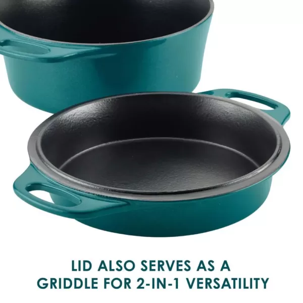 Rachael Ray Create Delicious 4 qt. Cast Iron Casserole Dish in Teal Shimmer with Griddle Lid