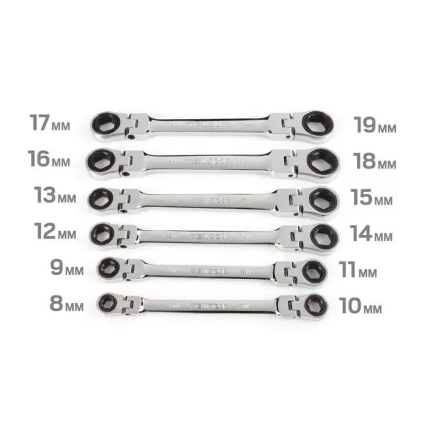 TEKTON 8-19 mm Flex-Head Ratcheting Box End Wrench Set (6-Piece)