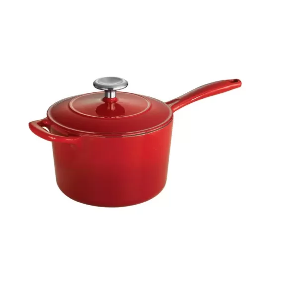 Tramontina Gourmet 2.5 qt. Porcelain-Enameled Cast Iron Sauce Pan in Gradated Red with Lid