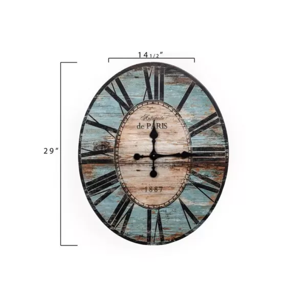 3R Studios Turquoise Oval Wood Wall Clock