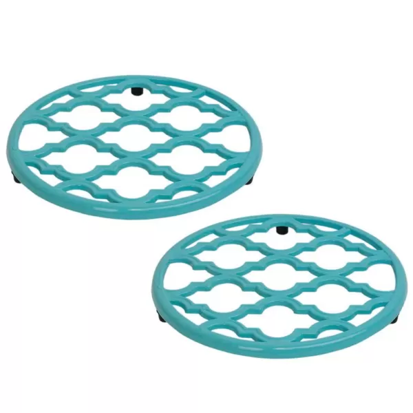 Home Basics Lattice Cast Iron Turquoise Trivet (Set of 2)