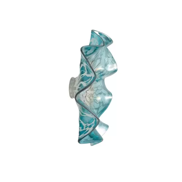 LITTON LANE Wavy Aquamarine and Gray Glass Wall Plate