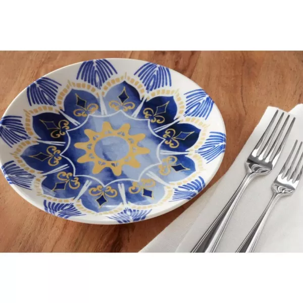 Home Decorators Collection Lisbon 4-Piece Twilight Blue and Mustard Yellow Salad Plate Set (Service for 4)