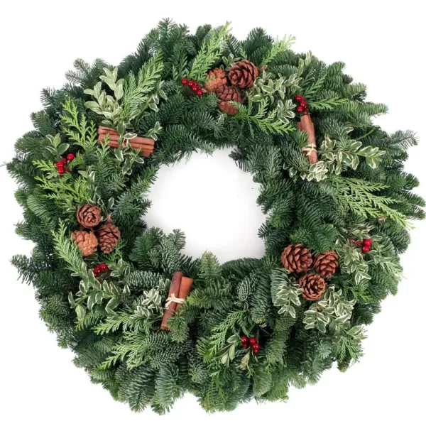 VAN ZYVERDEN 24 in. Live Fresh Cut Pacific Northwest Cinnamon Spice Christmas Wreath