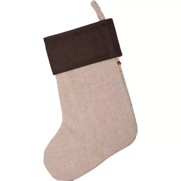 VHC Brands 15 in. Merry Little Christmas Khaki Tan Traditional Decor Stocking