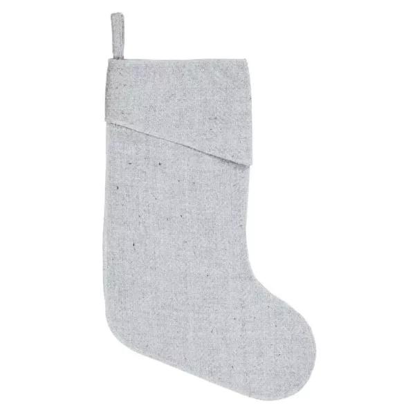 VHC Brands 15 in. Viscose/Wool Blend Tinsley Nickel Grey Farmhouse Christmas Decor Stocking