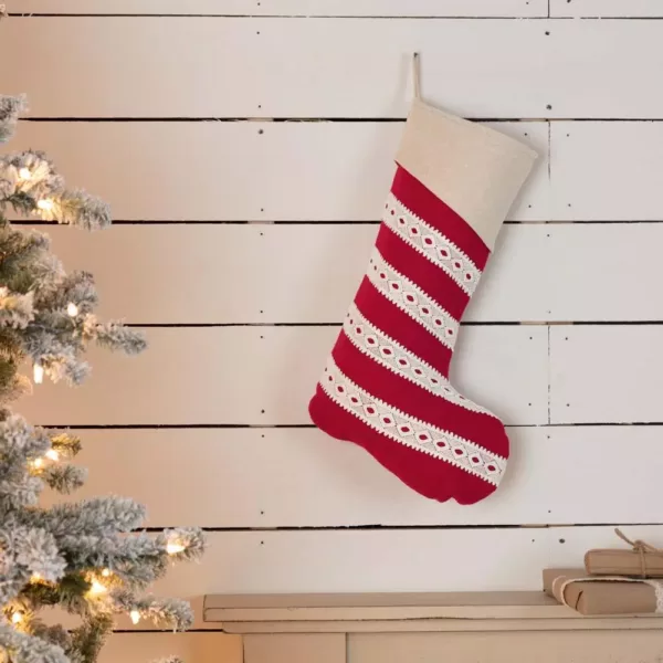 VHC Brands 20 in. Cotton/Felt Red Margot Farmhouse Christmas Decor Stocking