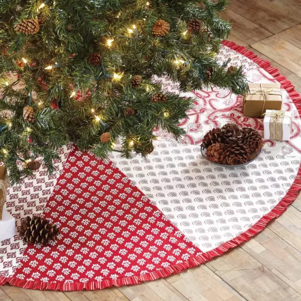 VHC Brands 50 in. Natalia Cherry Red Farmhouse Christmas Decor Tree Skirt