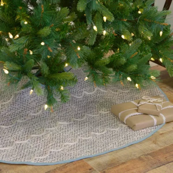 VHC Brands 48 in. Sanbourne Creme White Coastal Christmas Decor Tree Skirt