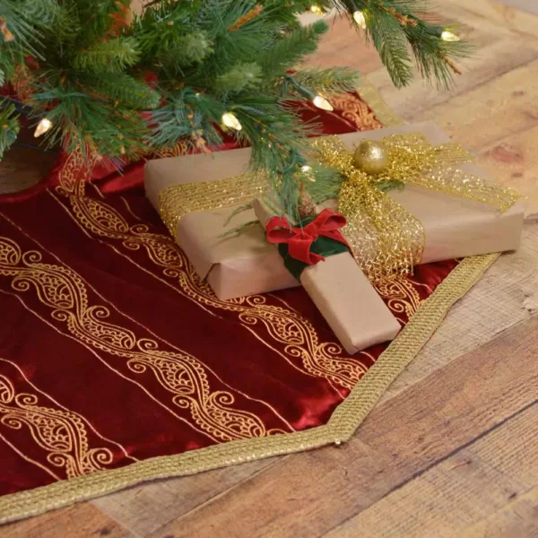 VHC Brands 48 in. Yule Christmas Red Glam Decor Tree Skirt