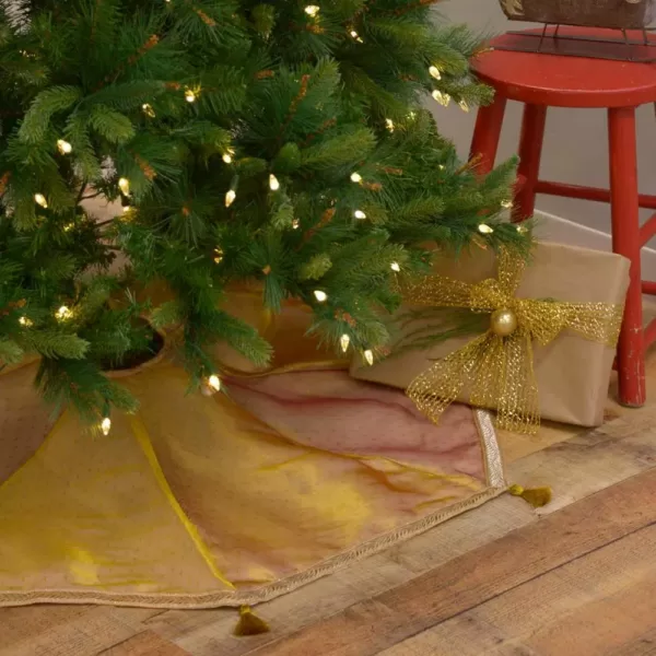 VHC Brands 48 in. Tinsel Gold Yellow Glam Christmas Decor Tree Skirt