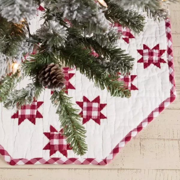 VHC Brands 21 in. Red Emmie Farmhouse Christmas Decor Patchwork Tree Skirt