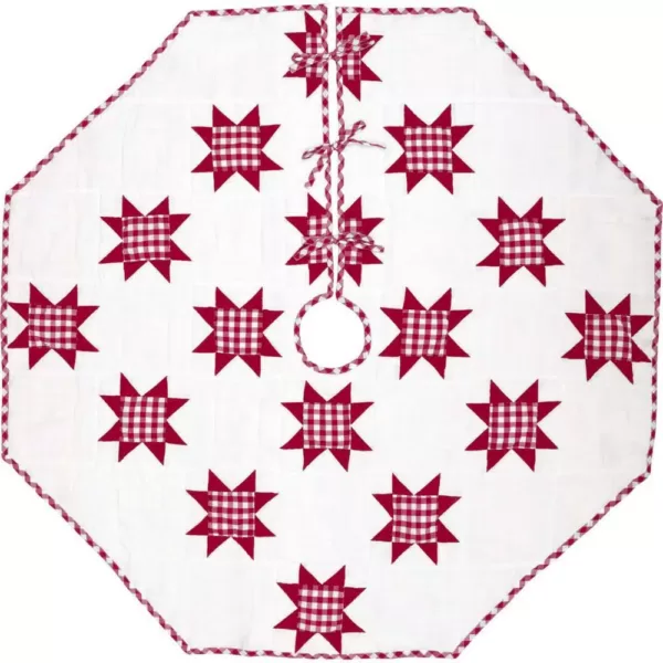 VHC Brands 55 in. Red Emmie Farmhouse Christmas Decor Patchwork Tree Skirt