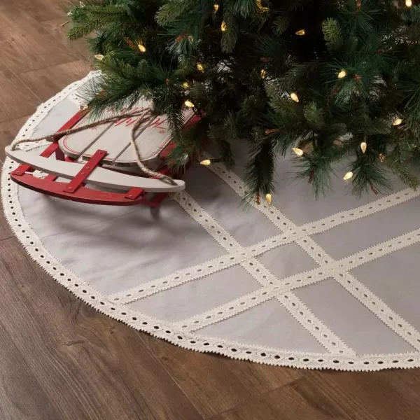 VHC Brands 60 in. Grey Margot Farmhouse Christmas Decor Tree Skirt