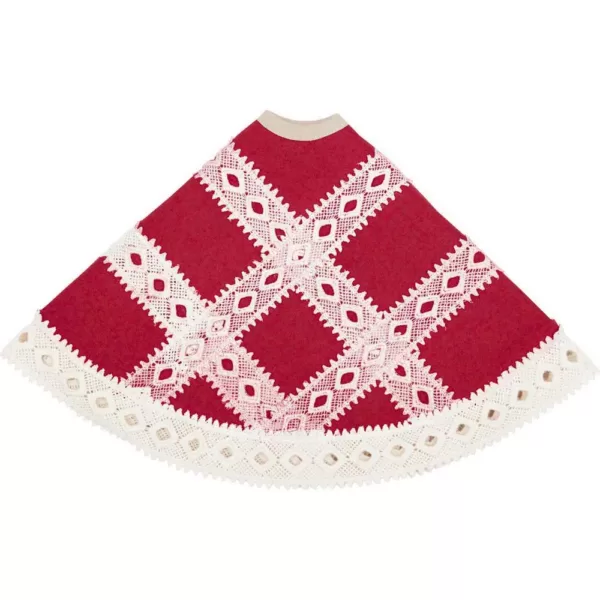 VHC Brands 21 in. Red Margot Farmhouse Christmas Decor Tree Skirt